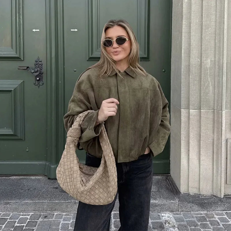 Damska kurtka bomberka - Khaki S