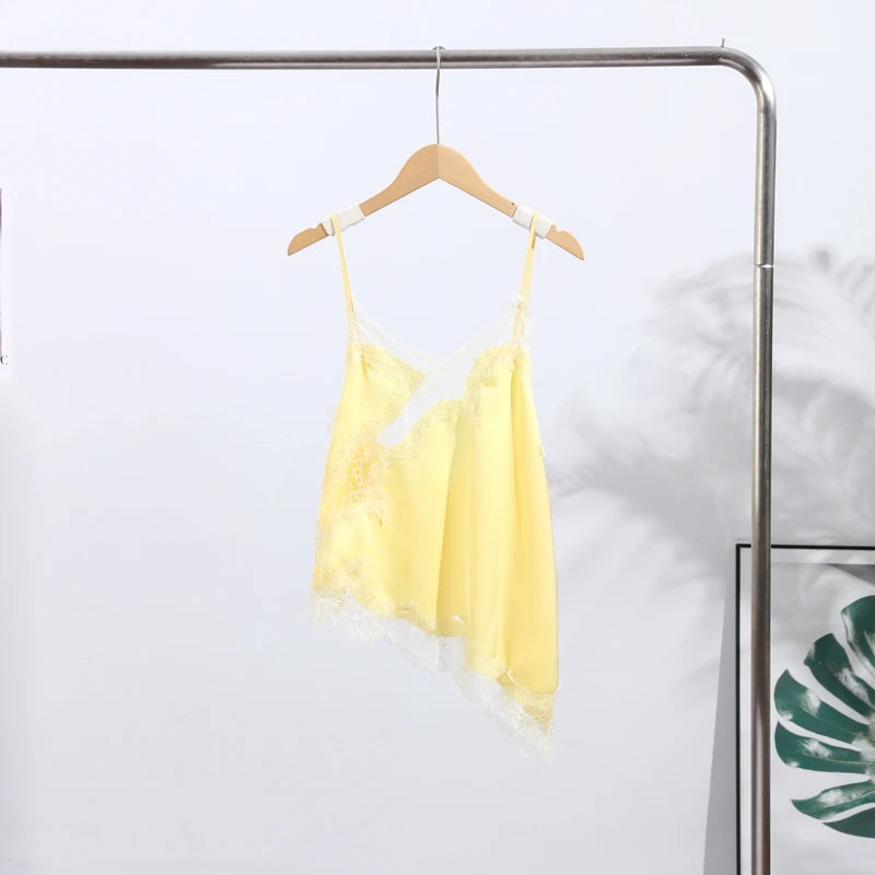 Koronkowy damski top na ramiączkach - Żółty XS