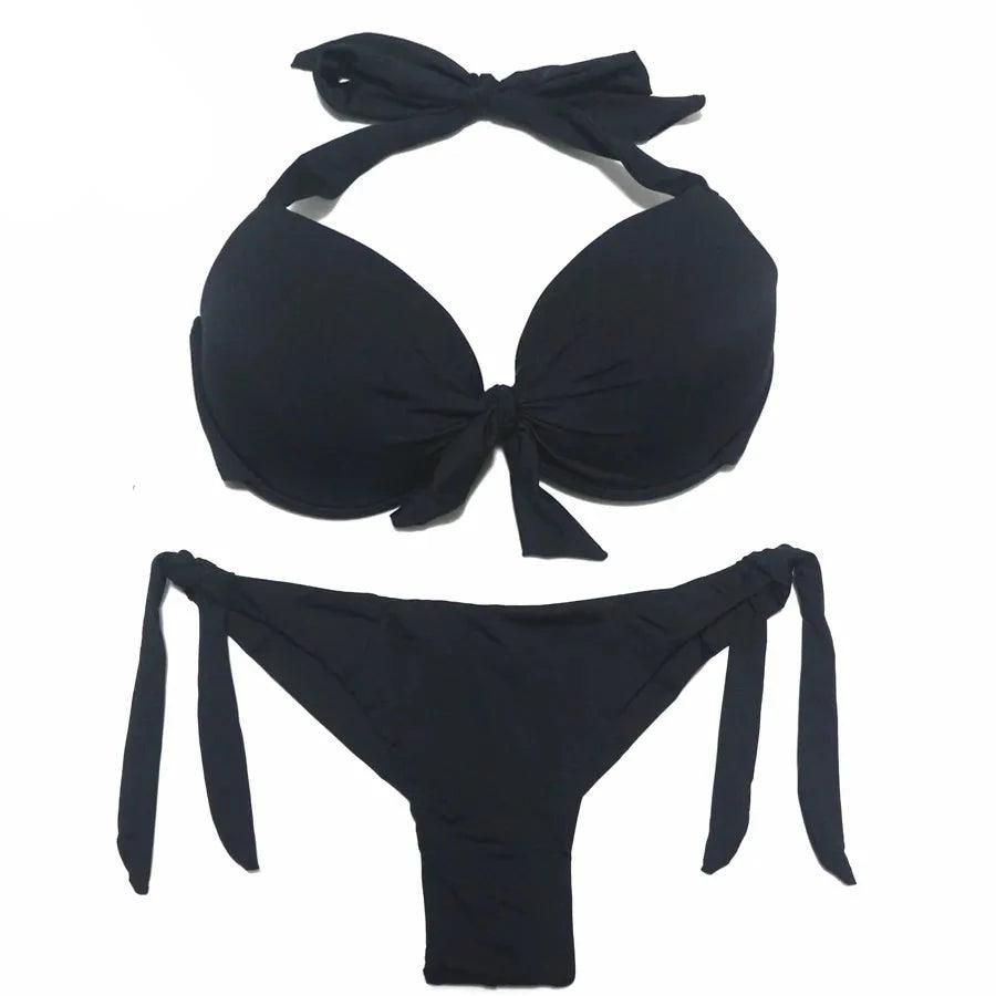 Dwuczęściowy strój kąpielowy wiązany - Czarny 1 L