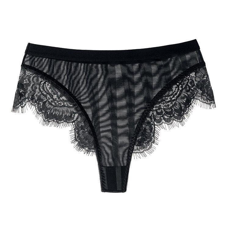 Koronkowe majtki z wysokim stanem - Czarny S/M