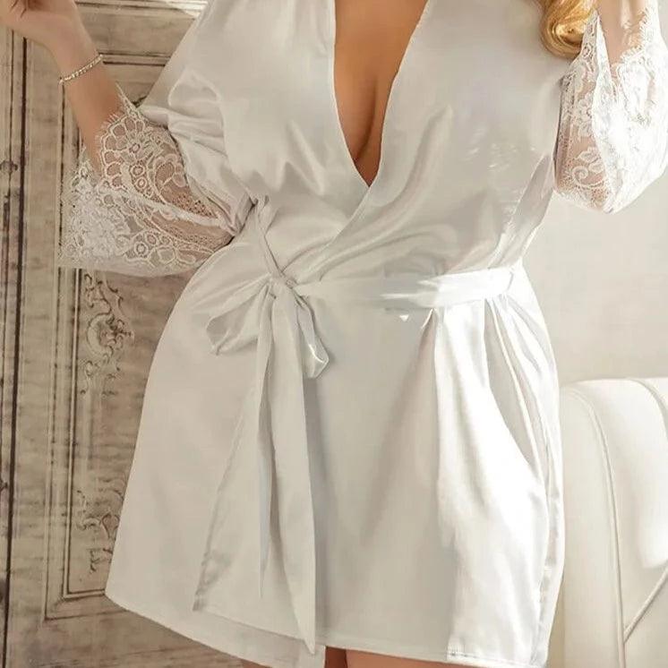 Satynowy szlafrok - Biały M