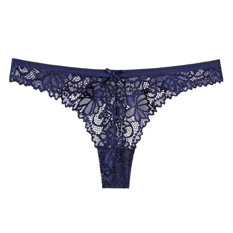 Koronkowe stringi - Granatowy S/M