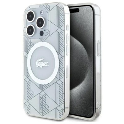 Etui LACOSTE IML Blend Monogram MagSafe do Apple iPhone 15 Pro Max Biały