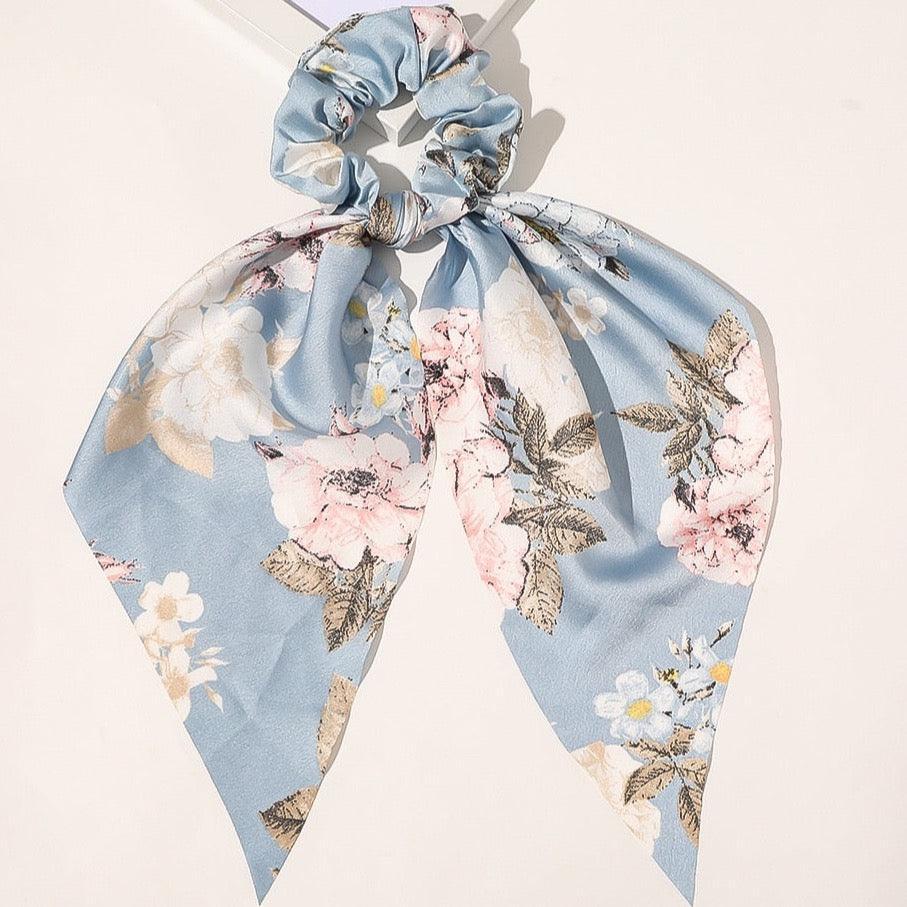 Gumka do włosów scrunchie ze wstążką - Niebieski