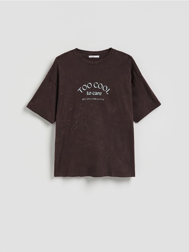 Reserved - T-shirt z napisami - ciemnobrązowy