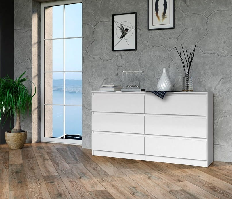 Duża biała komoda z szufladami 140x75 cm Umeblowana.com