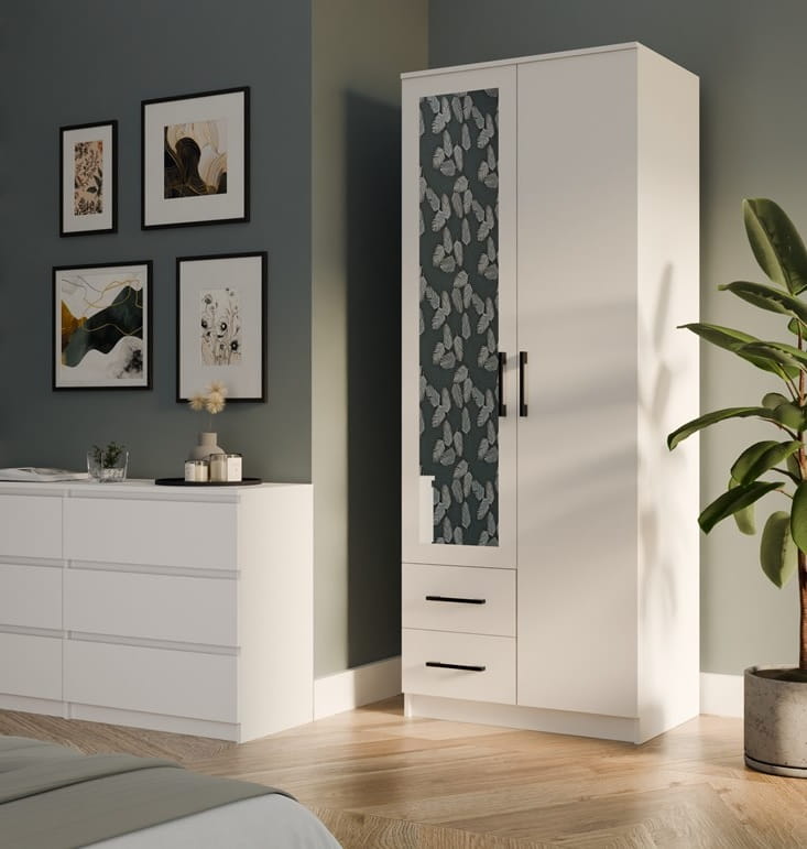 Biała szafa z lustrem i szufladami 205x80 cm Umeblowana.com