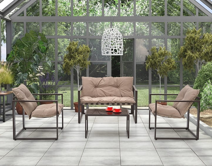 Metalowy zestaw mebli ogrodowych z poduszkami Umeblowana.com