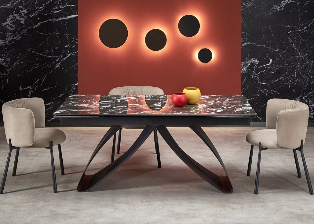 Duży rozkładany stół do jadalni czarny marmur Umeblowana.com
