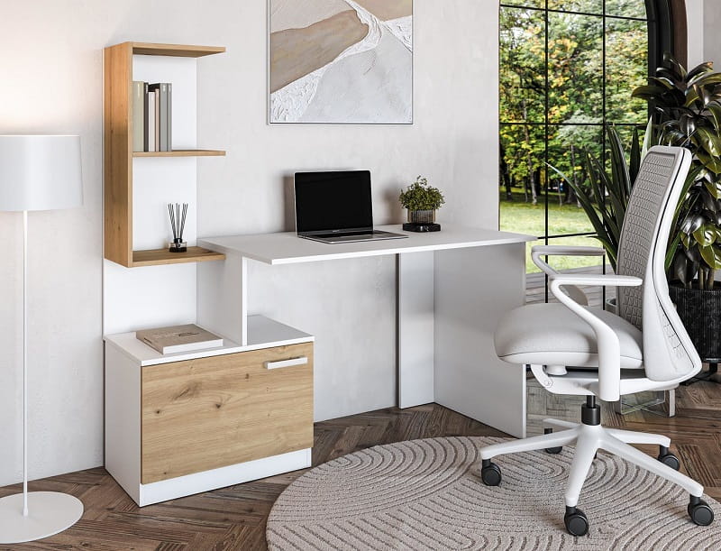Biurko młodzieżowe z szafką i półkami Umeblowana.com