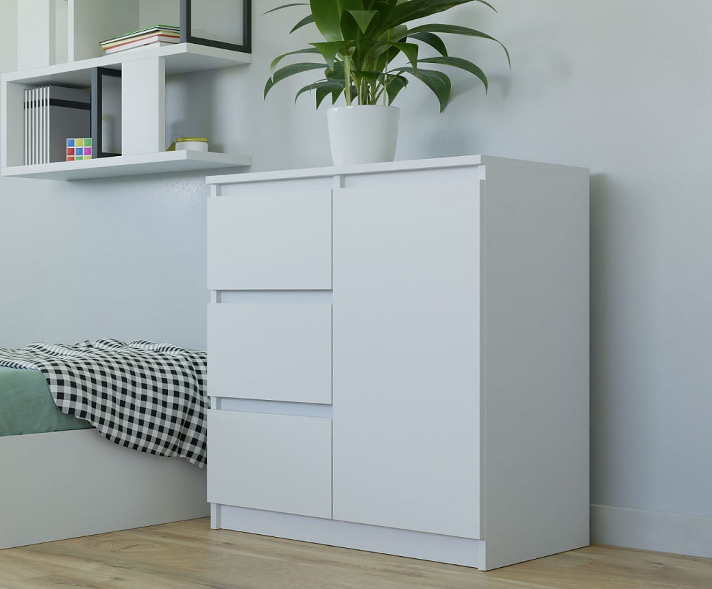 Prosta komoda na ubrania z szufladami biel Umeblowana.com