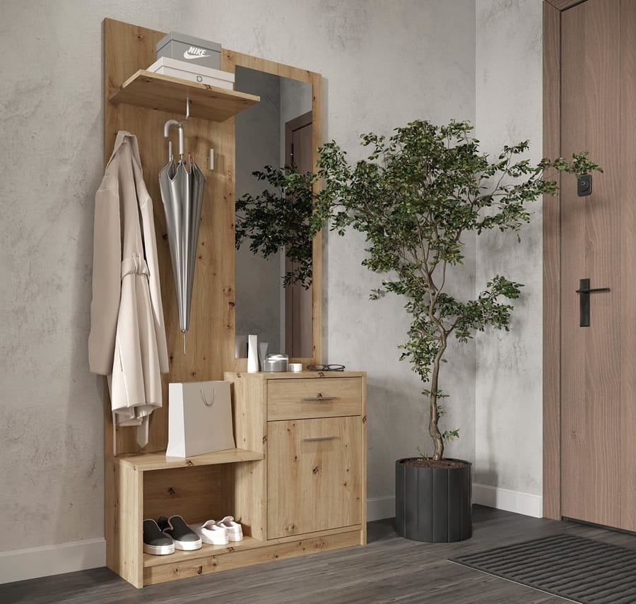 Wieszak do przedpokoju z lustrem i szafką artisan Umeblowana.com