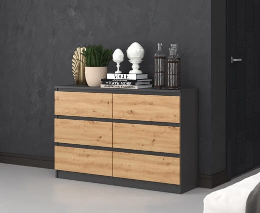 Szeroka komoda z szufladami artisan z antracytem Umeblowana.com