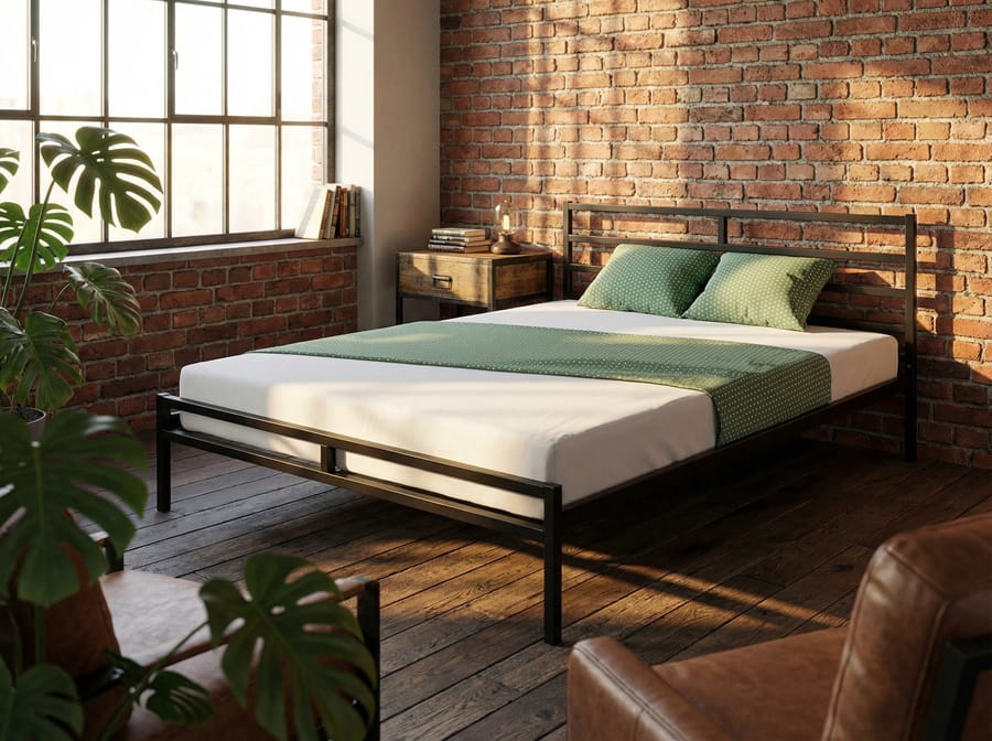 Metalowe łóżko z drewnianym stelażem 120x200 Umeblowana.com