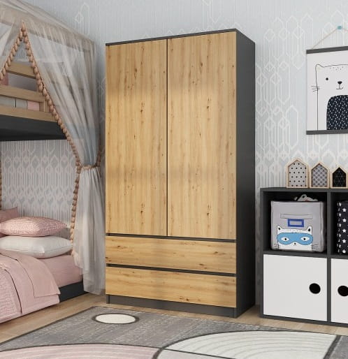 Szafa z półkami i szufladami 180cm antracyt z artisanem Umeblowana.com