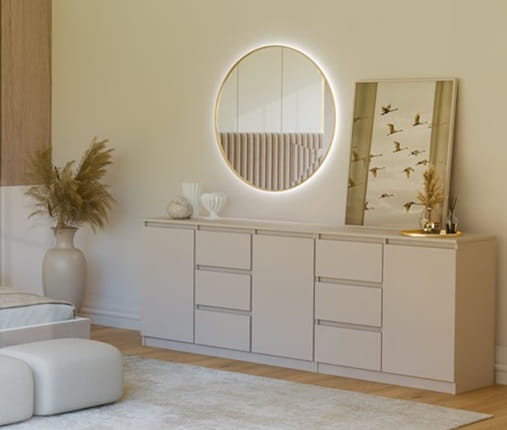 Duża komoda z szufladami i półkami kaszmir 200 cm Umeblowana.com