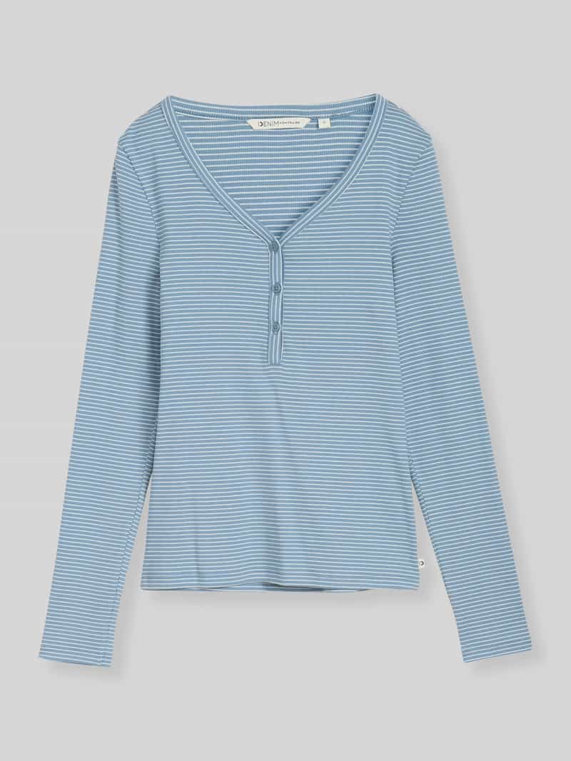 bluzka z długim rękawem o kroju regular fit z dekoltem henley