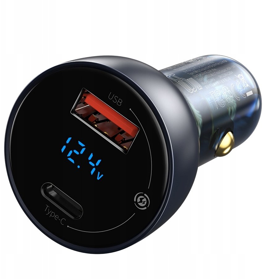 Ładowarka Baseus Ładowarka samochodowa Baseus Particular 65W USB-A USB-C QC PPS z wyświelaczem cyfrowym - ciemnoszara