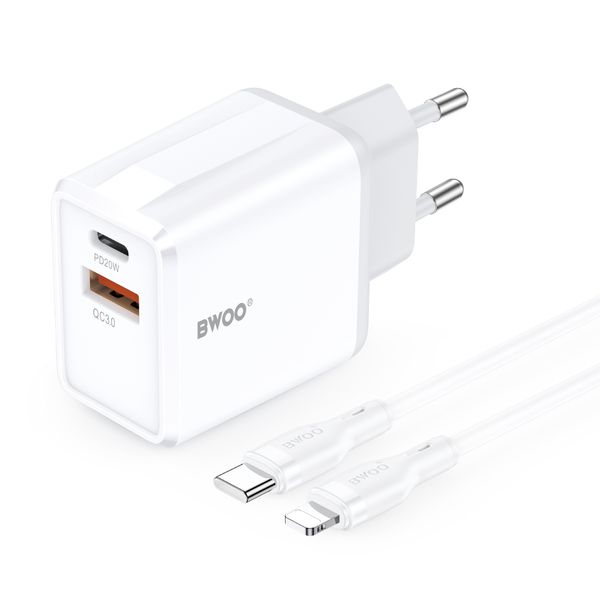 BWOO ład siec CDA182 QC 38W USB USB-C biały + kabel Lightning 1m