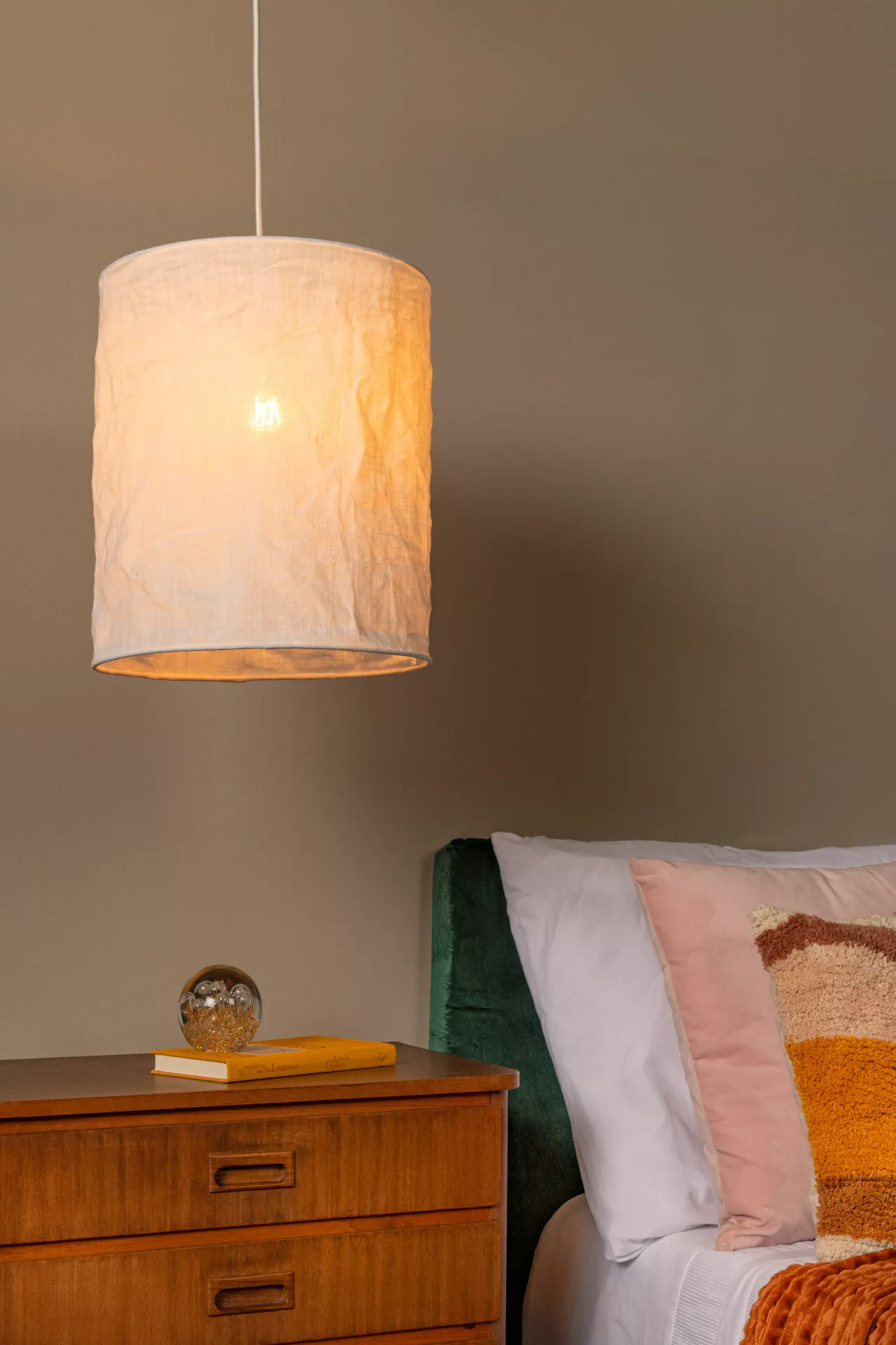 TISSAJA lampa wisząca biała abażur lniany 30cm 1xE27 LUCIDE 06428/01/31