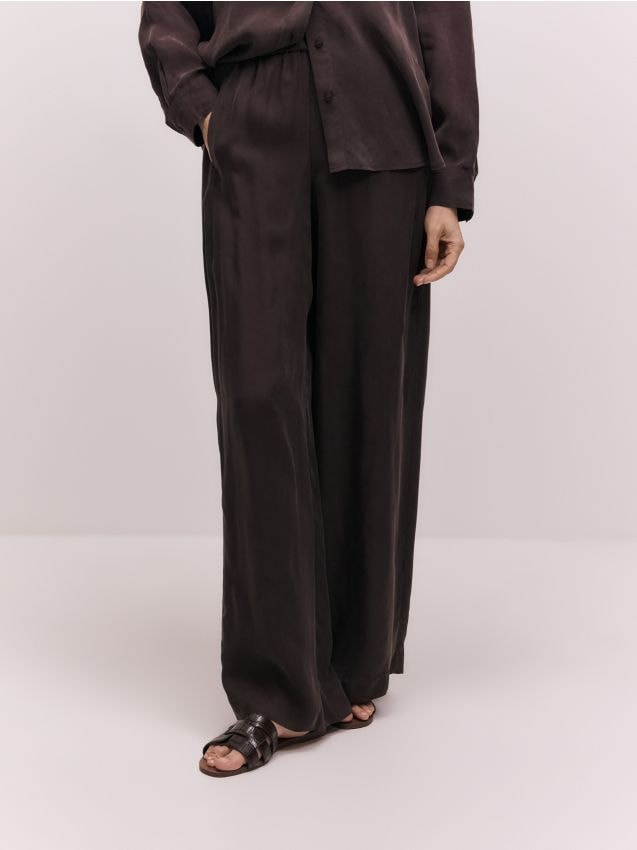 Reserved - Spodnie z cupro - ciemnobrązowy