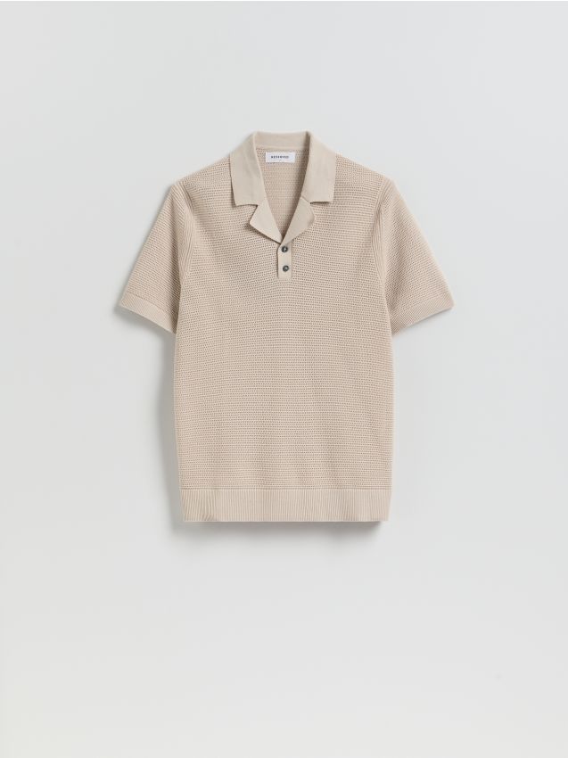 Reserved - Strukturalny sweter polo - kremowy
