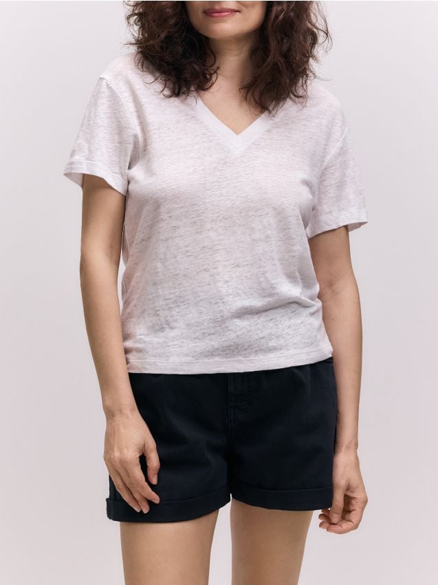 Reserved - Lniany t-shirt - biały