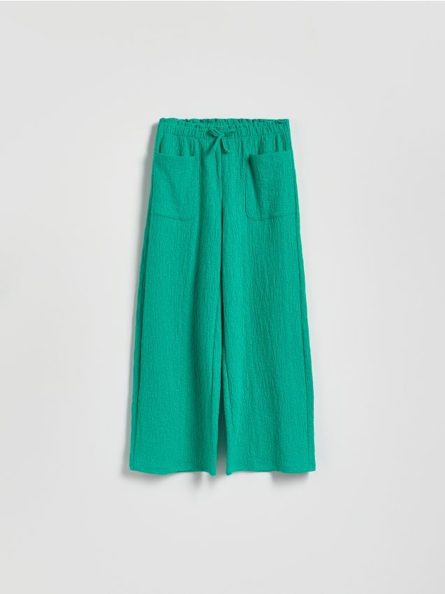 Reserved - Strukturalne spodnie z wiązaniem - zielony