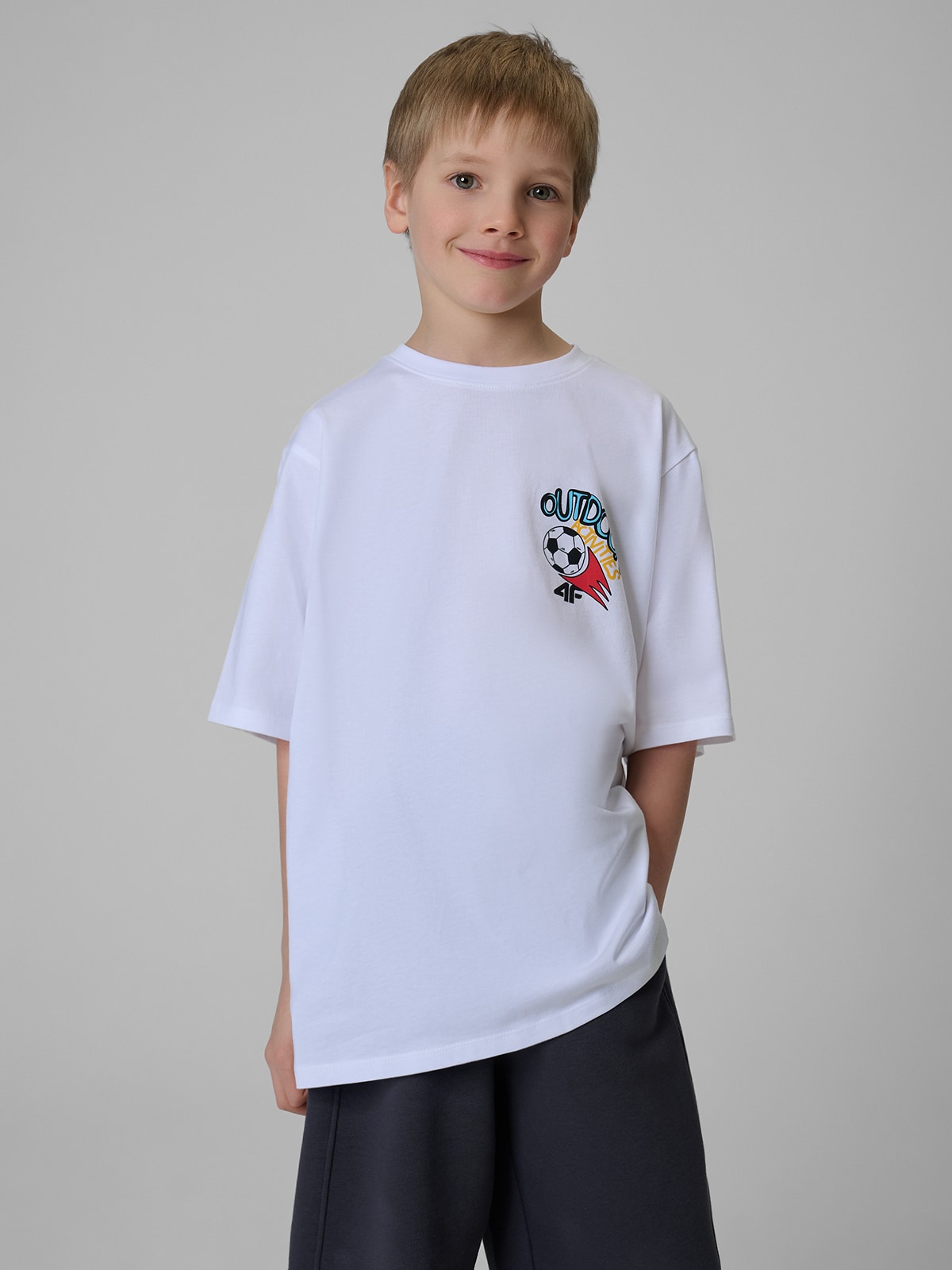 4F T-shirt loose z nadrukiem chłopięcy - biały 158/164 (12-14 lat)