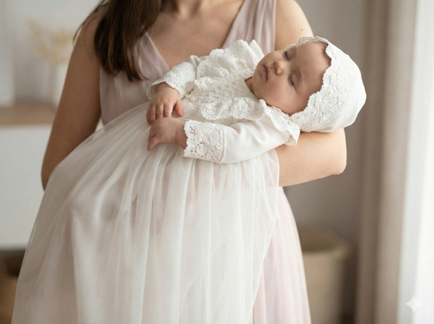 Zestaw Sukienka i bonetka do chrztu Sylvia - długa tiulowa