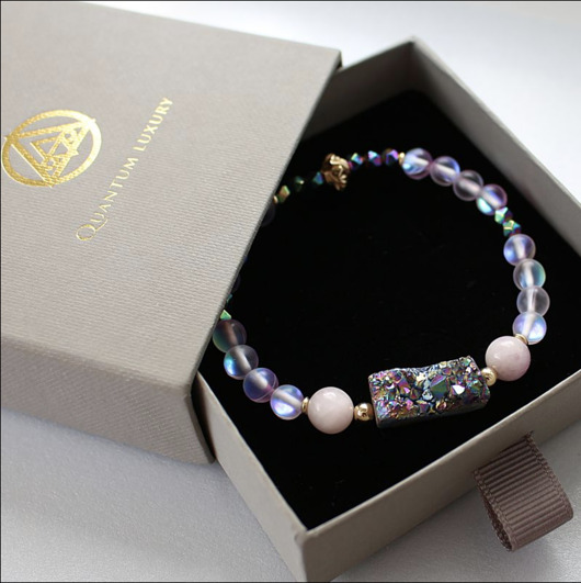 Świadoma Obecność - bransoletka druza kwarc tytanowy, kunzyt