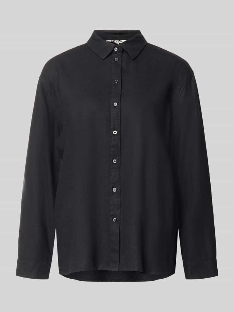 Bluzka lniana o kroju relaxed fit z kołnierzykiem koszulowym model 'GOA'