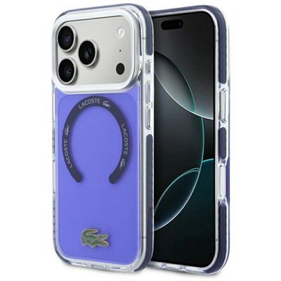 Etui LACOSTE Shockproof Transparent Frosted MagSafe do Apple iPhone 17 Pro Marynarski granat