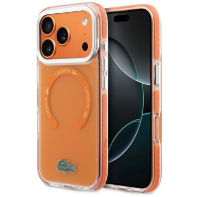 Etui LACOSTE Shockproof Transparent Frosted MagSafe do Apple iPhone 17 Pro Pomarańczowy