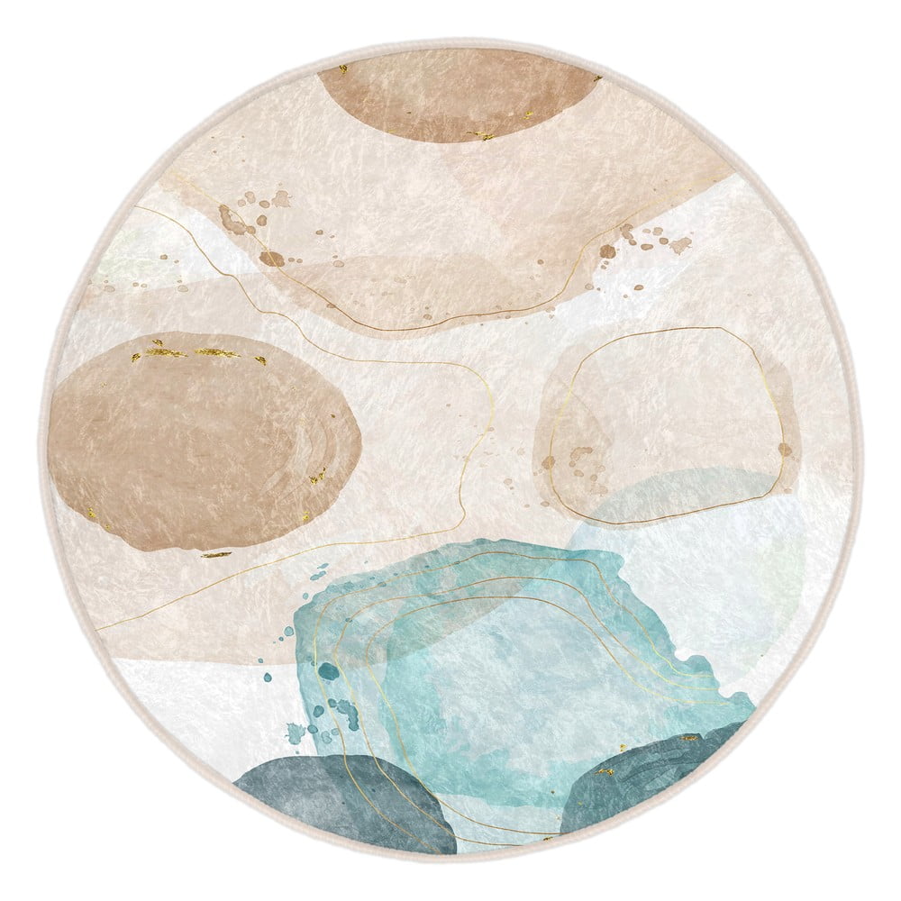 Niebiesko-beżowy okrągły dywan odpowiedni do prania ø 80 cm Puddle – Mila Home