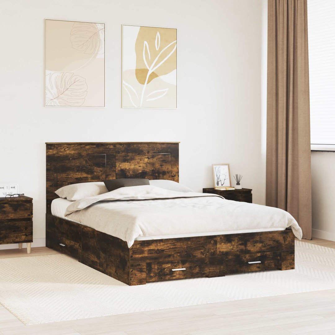 VidaXL Ramka łóżka Dąb wędzony 140 x 200 cm Materiał drewnopochodny