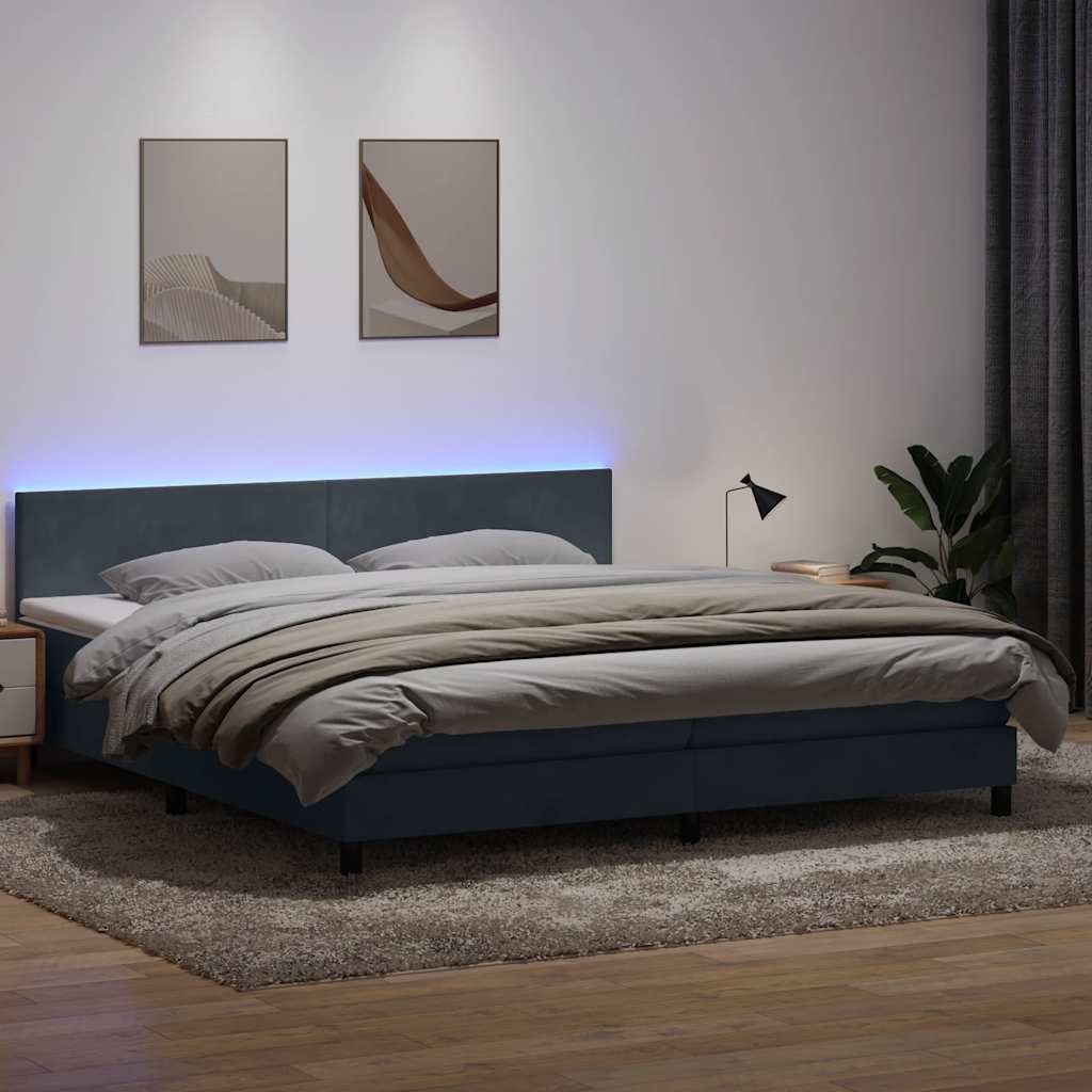 VidaXL Łóżko kontynentalne z materacem i LED Ciemnoszary 180x220cm Aksamit