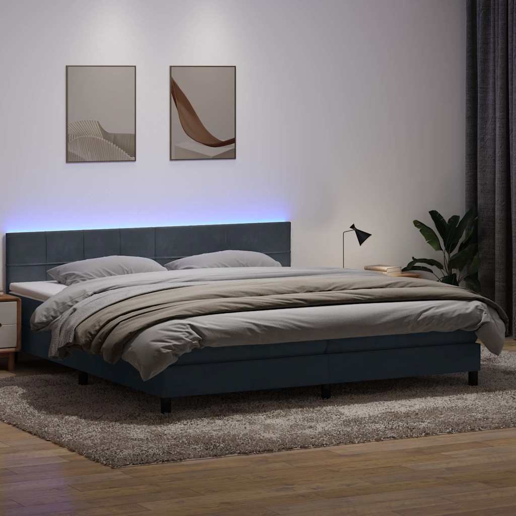 VidaXL Łóżko kontynentalne z materacem i LED Ciemnoszary 180x220cm Aksamit