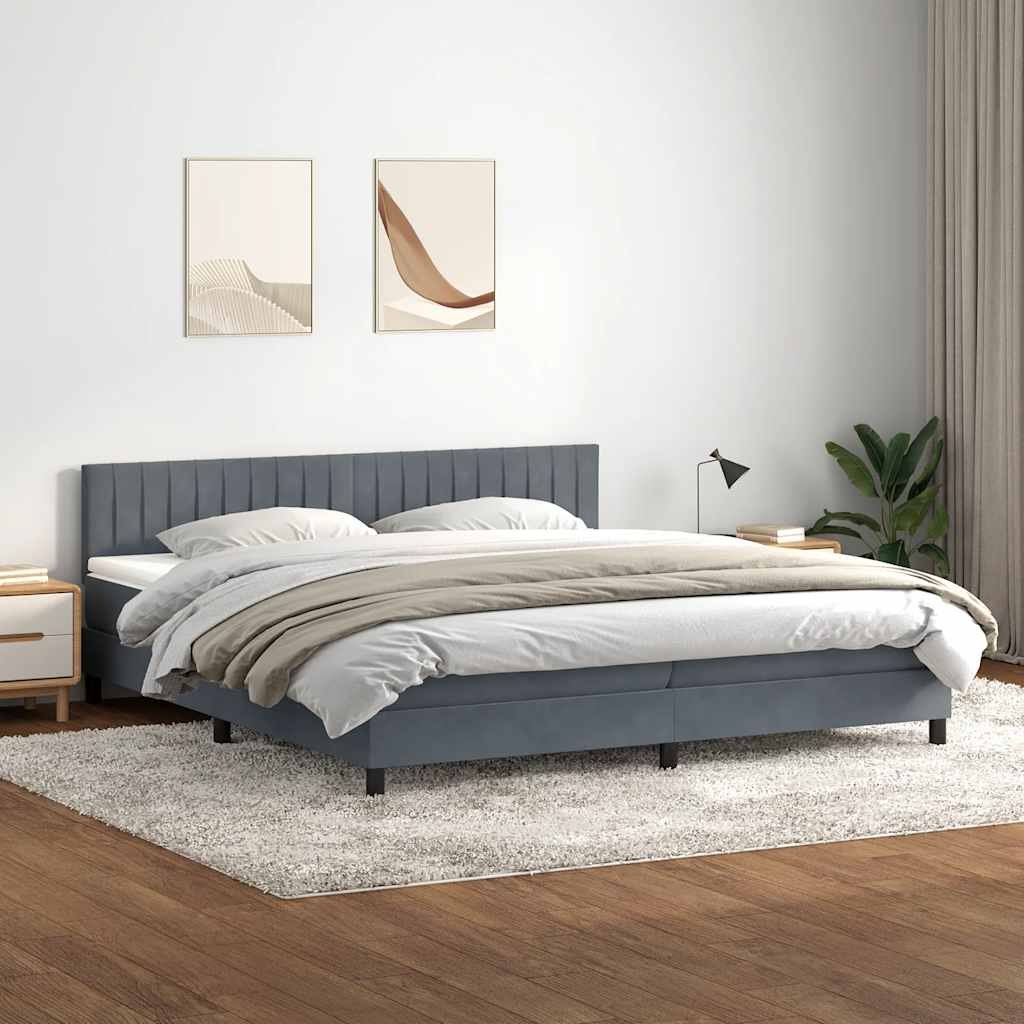 VidaXL Łóżko kontynentalne z materacem i LED Ciemnoszary 180x220cm Aksamit