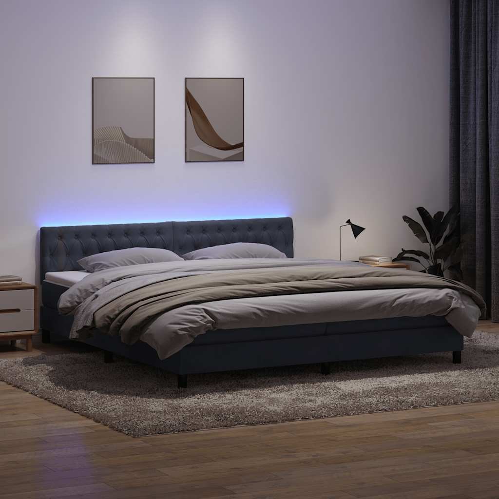 VidaXL Łóżko kontynentalne z materacem i LED Ciemnoszary 180x220cm Aksamit