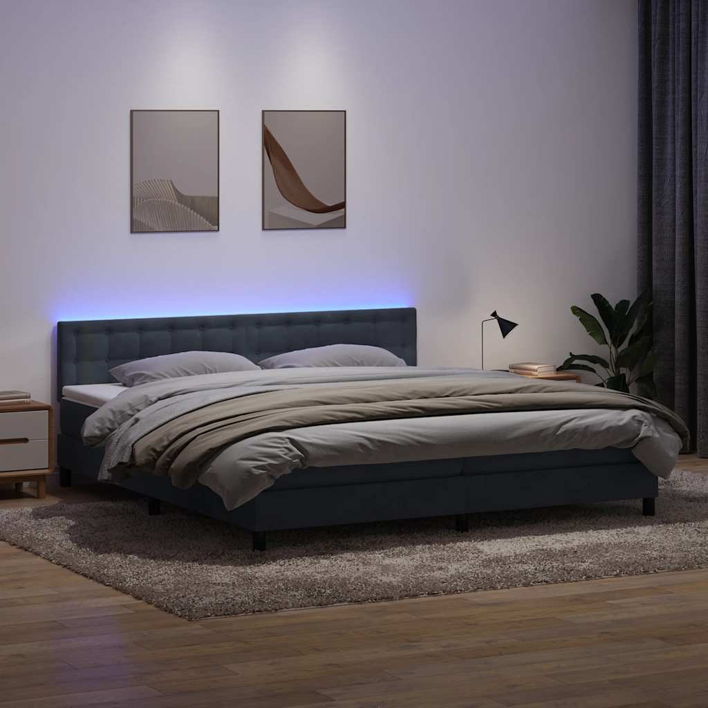 VidaXL Łóżko kontynentalne z materacem i LED Ciemnoszary 180x220cm Aksamit