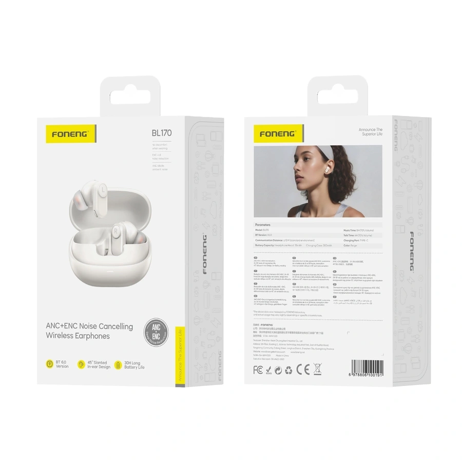 FONENG słuchawki bezprzewodowe (ANC+ENC) BL170 Biały