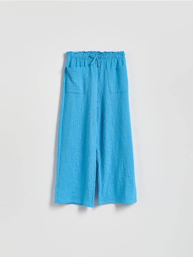 Reserved - Strukturalne spodnie z wiązaniem - niebieski