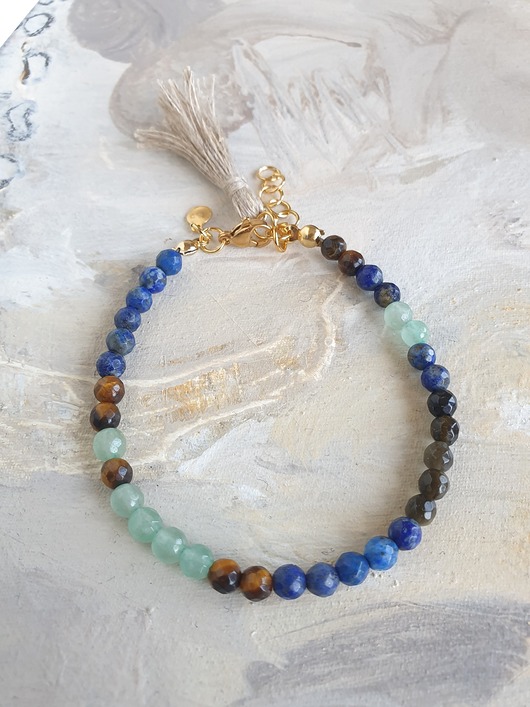 Bransoletka BOHO lapis lazuli, tygrysie oko, jadeit zielony, obsydian złocisty
