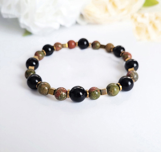 Szczęśliwy związek- bransoletka z Unakitem i Obsydianem