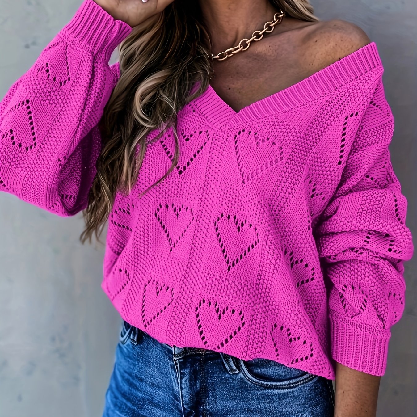 TEMU wiosenna i jesienna, codzienna, modna, luźna bluzka damska z długim rękawem, z dekoltem w serek i ażurowym dekoltem w stylu V, w jednolitym