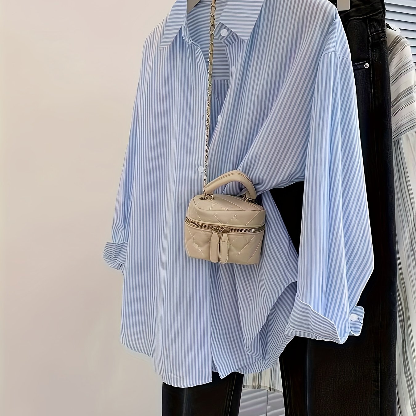 TEMU Elegancka koszula w paski z długim rękawem na imprezy