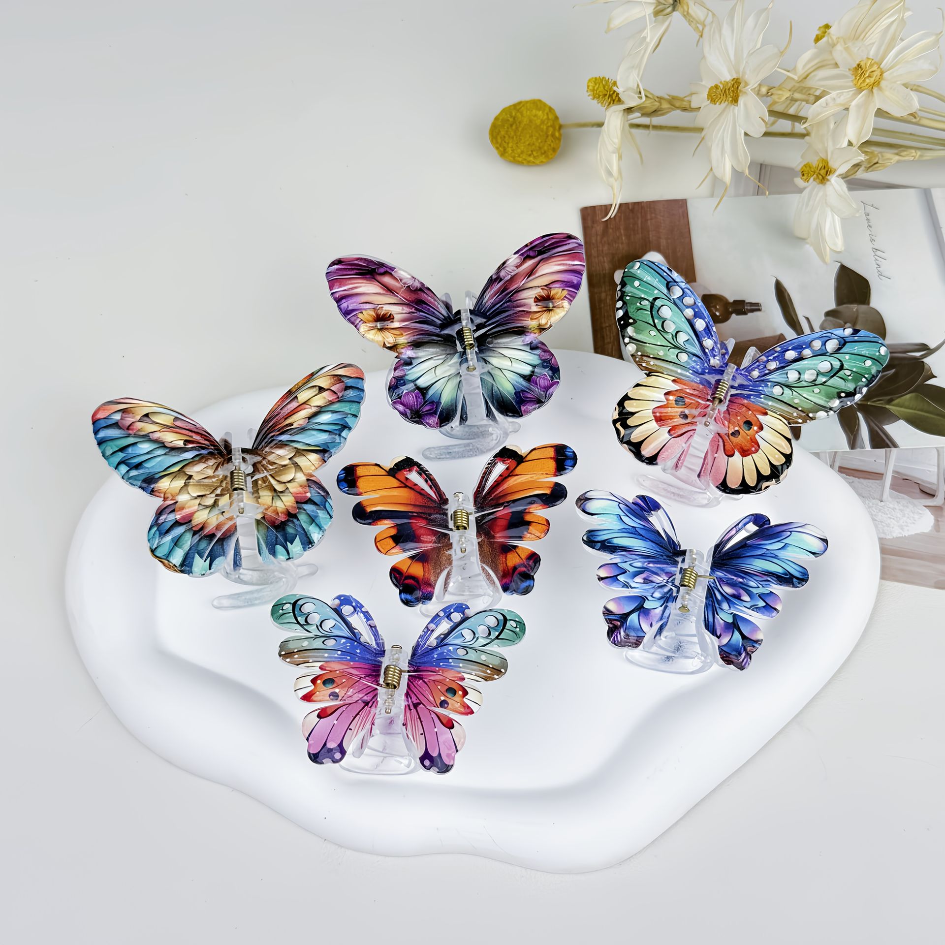 TEMU Zestaw 6 dużych spinek do włosów w kształcie motyli, zaprojektowanych dla kobiet, z dużymi antypoślizgowymi uchwytami, styl 