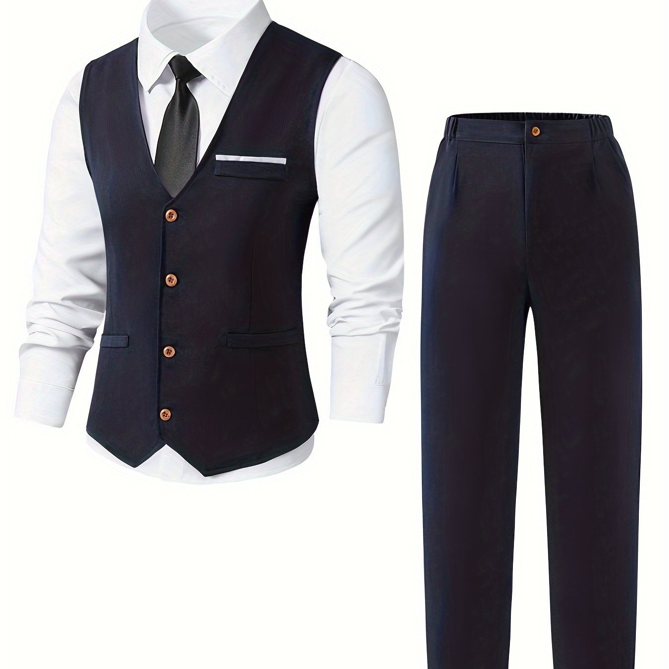 TEMU Dwuczęściowy garnitur młodzieżowy składający się z dopasowanego granatowego topu i pasujących, teksturowanych długich spodni, idealny na