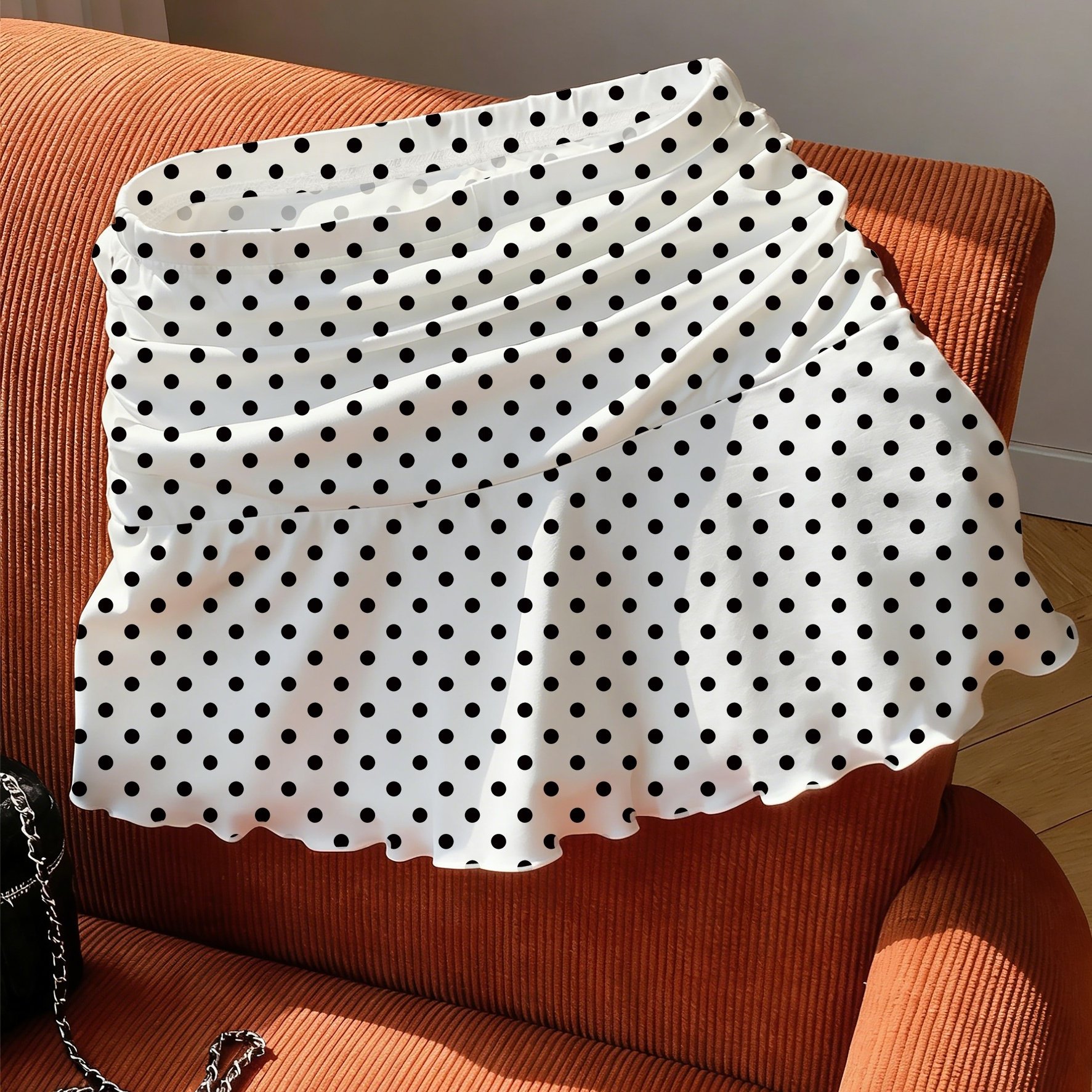 TEMU wygodna, czarna spódniczka w kropki, plisowana, w kształcie litery A, codzienna i uniwersalna, krótka spódniczka damska